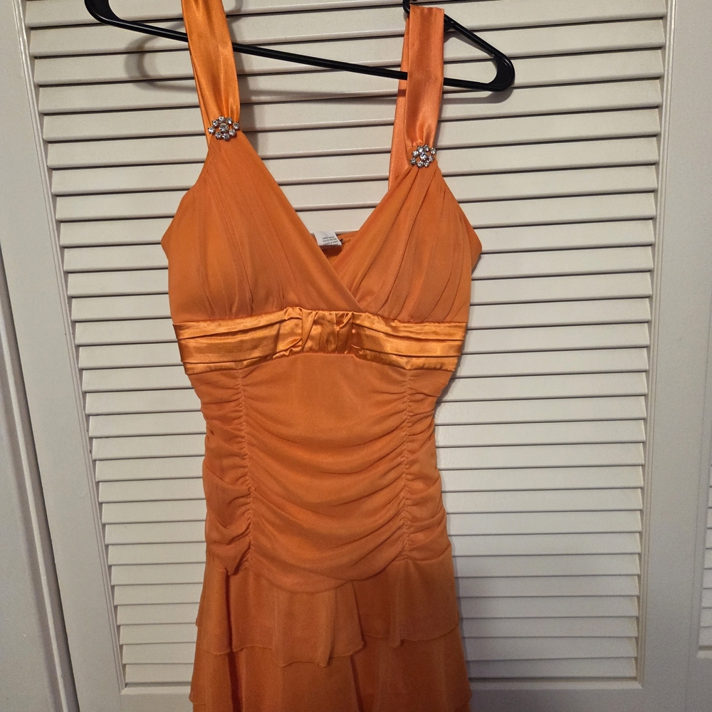 Deb Orange Tiered Ruffled V-Neck Midi Dress